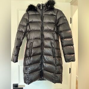 Michael Kors Charcoal Puffer Jacket with Fur Trim